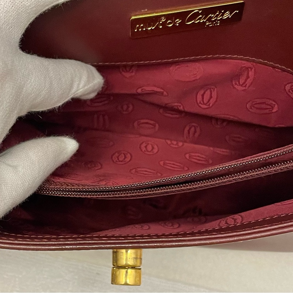 Cartier Authentic Vintage Deep Red Leather Shoulder Bag w/ Adjustable Strap - Picture 10 of 17